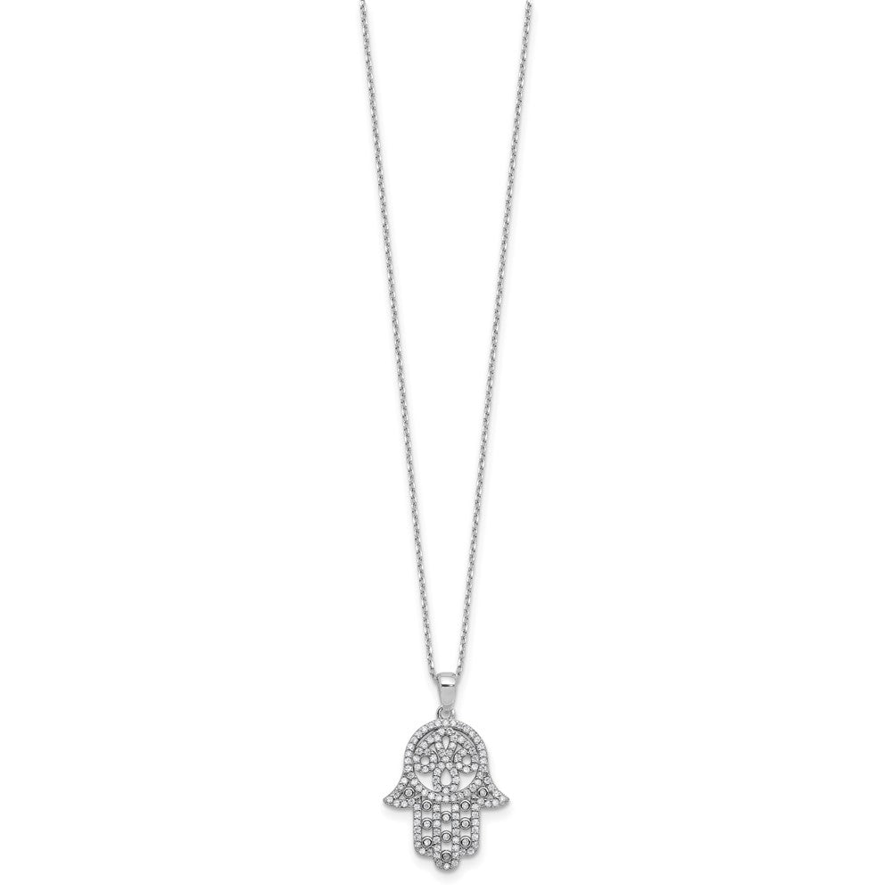 Cheryl M Sterling Silver Rhodium-plated Polished CZ Hamsa Necklace 18 Inches
