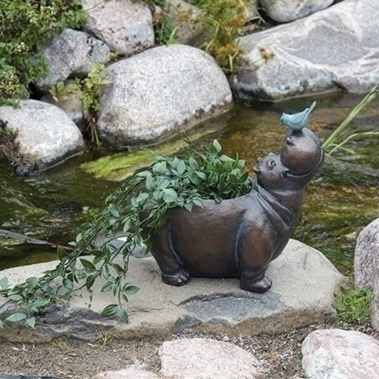 Roman 13" Hippo with Bird Outdoor Garden Planter