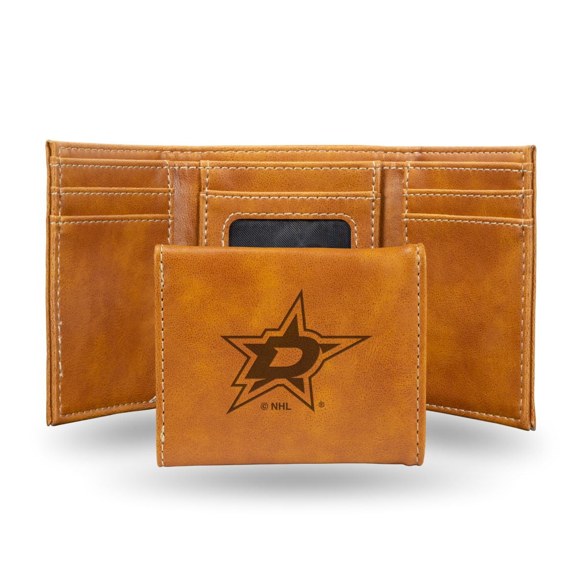 Hockey Rico Industries Dallas Stars Brown Laser Engraved Trifold Laser Engraved Tri-Fold Wallet - Men's Accessory