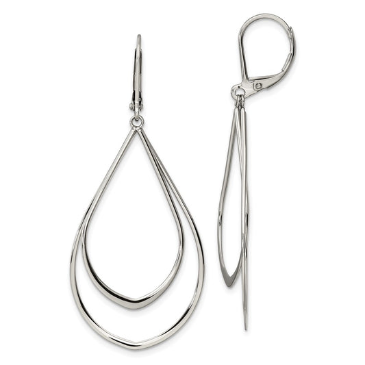 Stainless Steel Polished Double Teardrop Dangle Leverback Earrings
