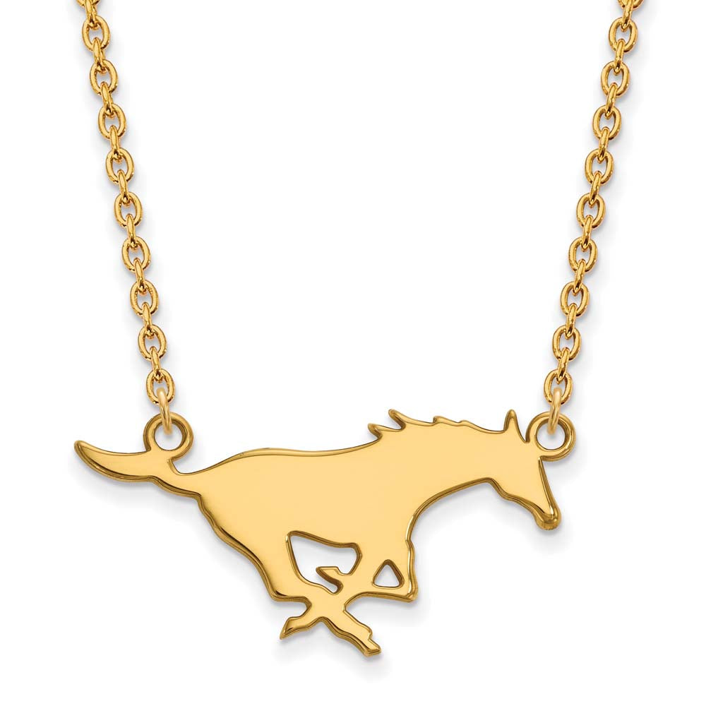 Sterling Silver Gold-plated LogoArt Southern Methodist University Mustang Large Pendant 18 inch Necklace QGP012SMU-18