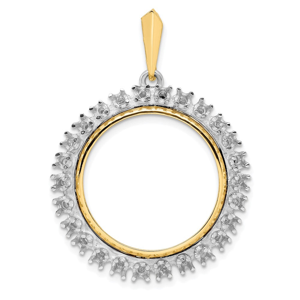 Wideband Distinguished Coin Jewelry 14k Two-tone Polished Diamond 21.6mm Prong Coin Bezel Pendant Mounting