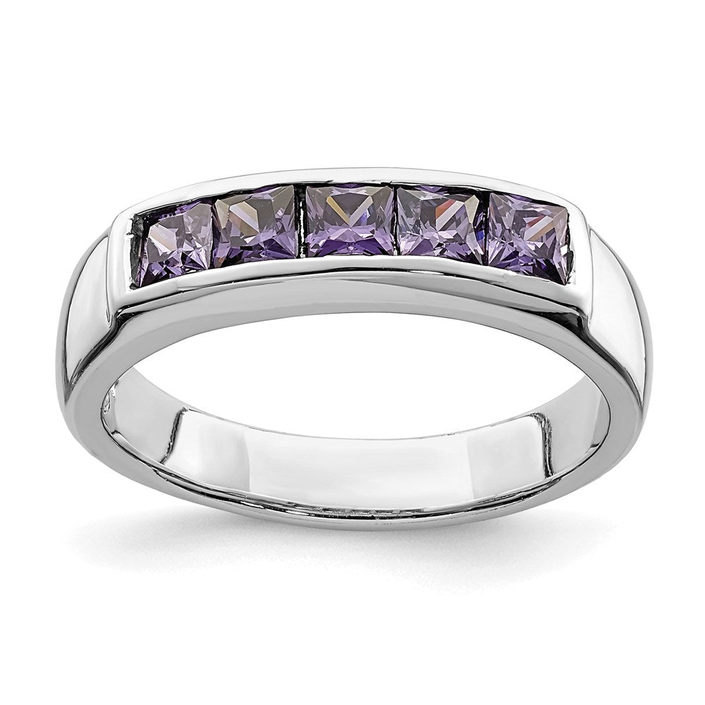 Sterling Silver Rhodium-plated Polished Purple CZ Ring