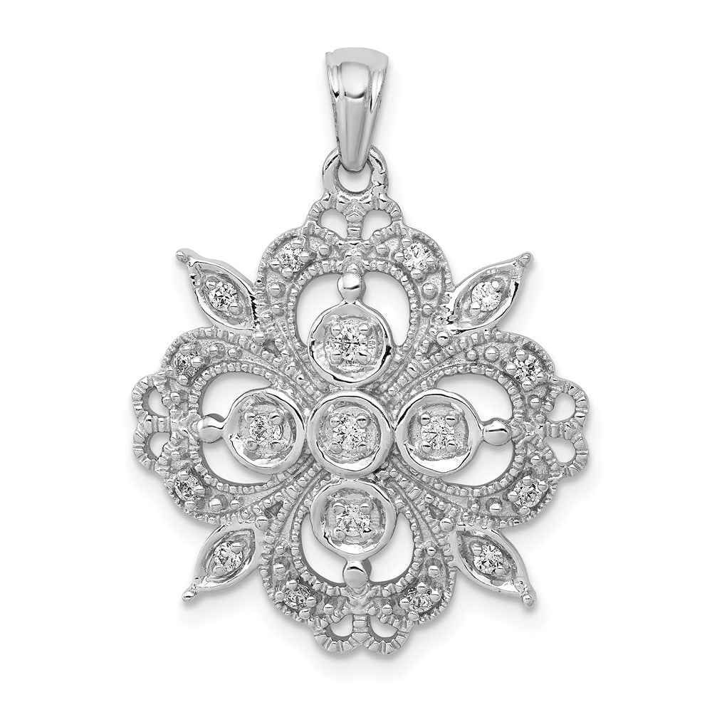 14k White Gold 1/4 carat Lab Grown Diamond VS/SI+ G+ Filigree Pendant
