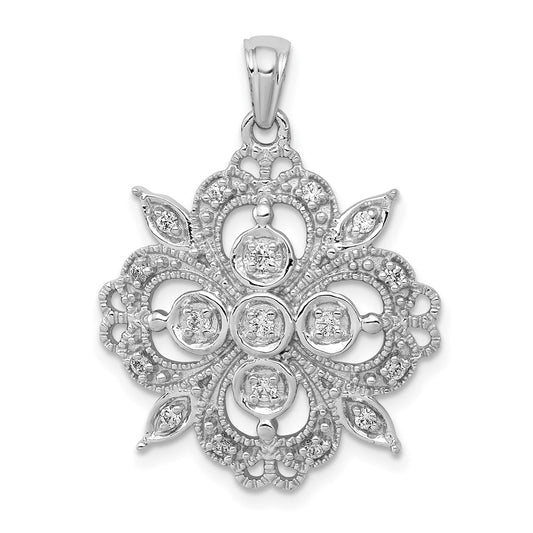 14k White Gold 1/4 carat Lab Grown Diamond VS/SI+ G+ Filigree Pendant