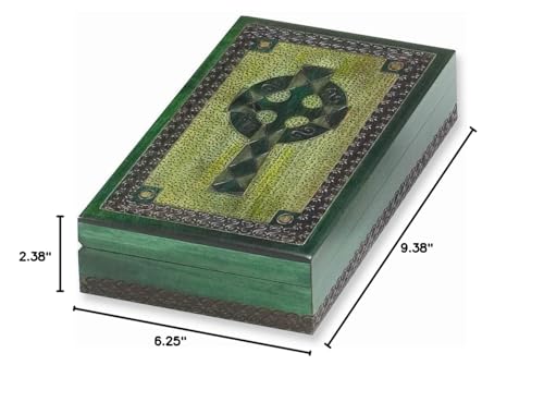 Handcrafted Painted Green Wooden Celtic Cross Box QGM5400