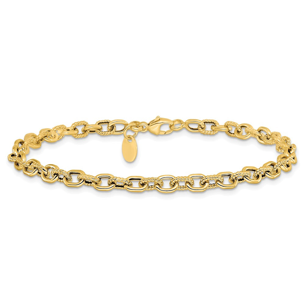 14K Polished and Textured Link Bracelet 7.75  inches