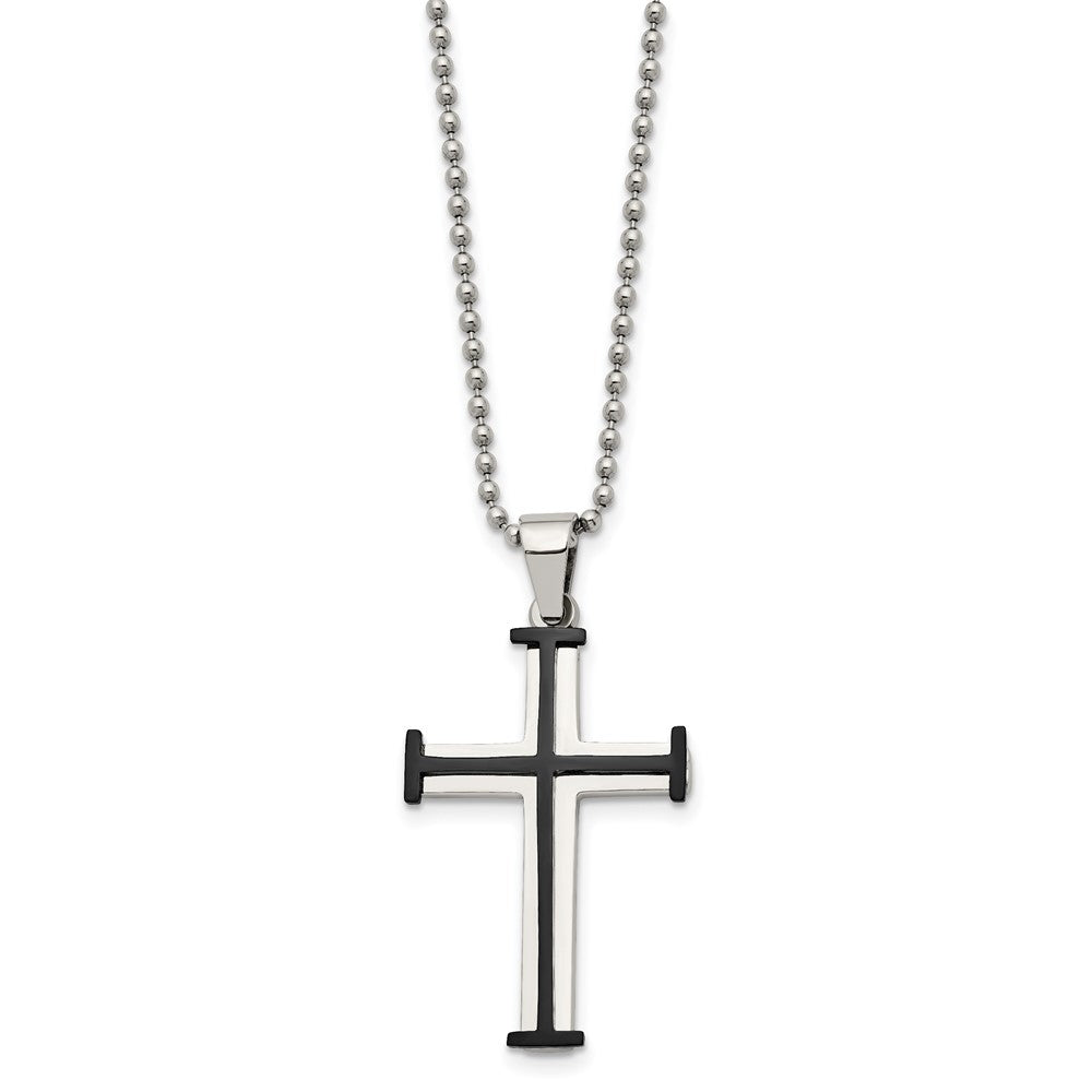 Stainless Steel Polished Black IP-plated Cross 22in Necklace