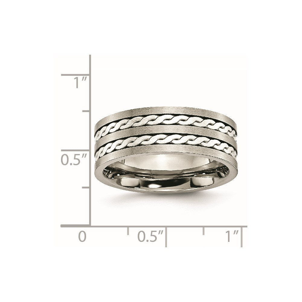 Titanium Antiqued & Brushed w/Sterling Silver Braided Inlay 8mm Band Size - 10