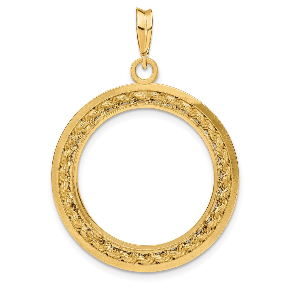 Wideband Distinguished Coin Jewelry 14k Polished Casted Rope with Bright Edge 22.0mm Prong Coin Bezel Pendant