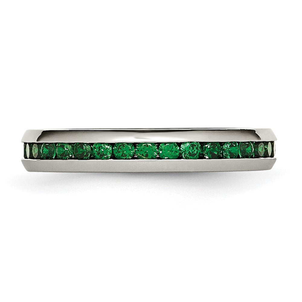 Stainless Steel Polished 4mm May Dark Green CZ Ring Size - 6