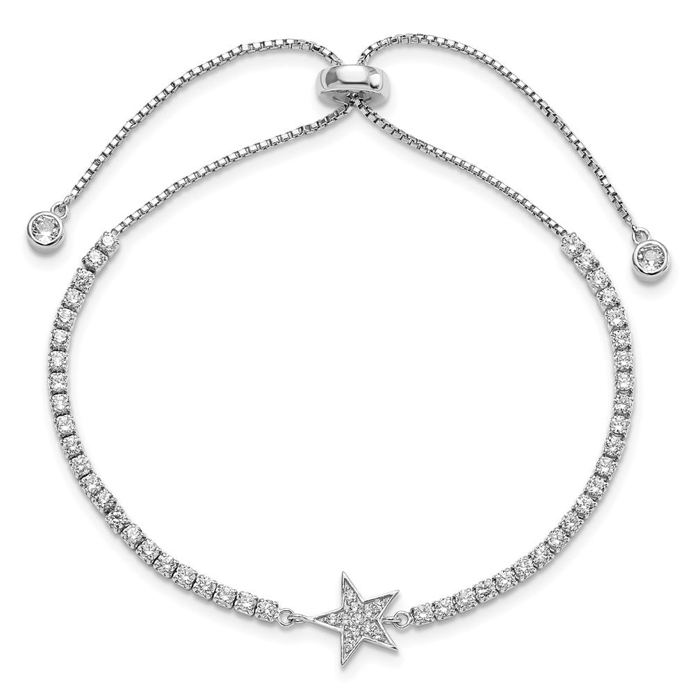 Sterling Silver Rhodium-Plated CZ Star Adjustable Bracelet 10 inches