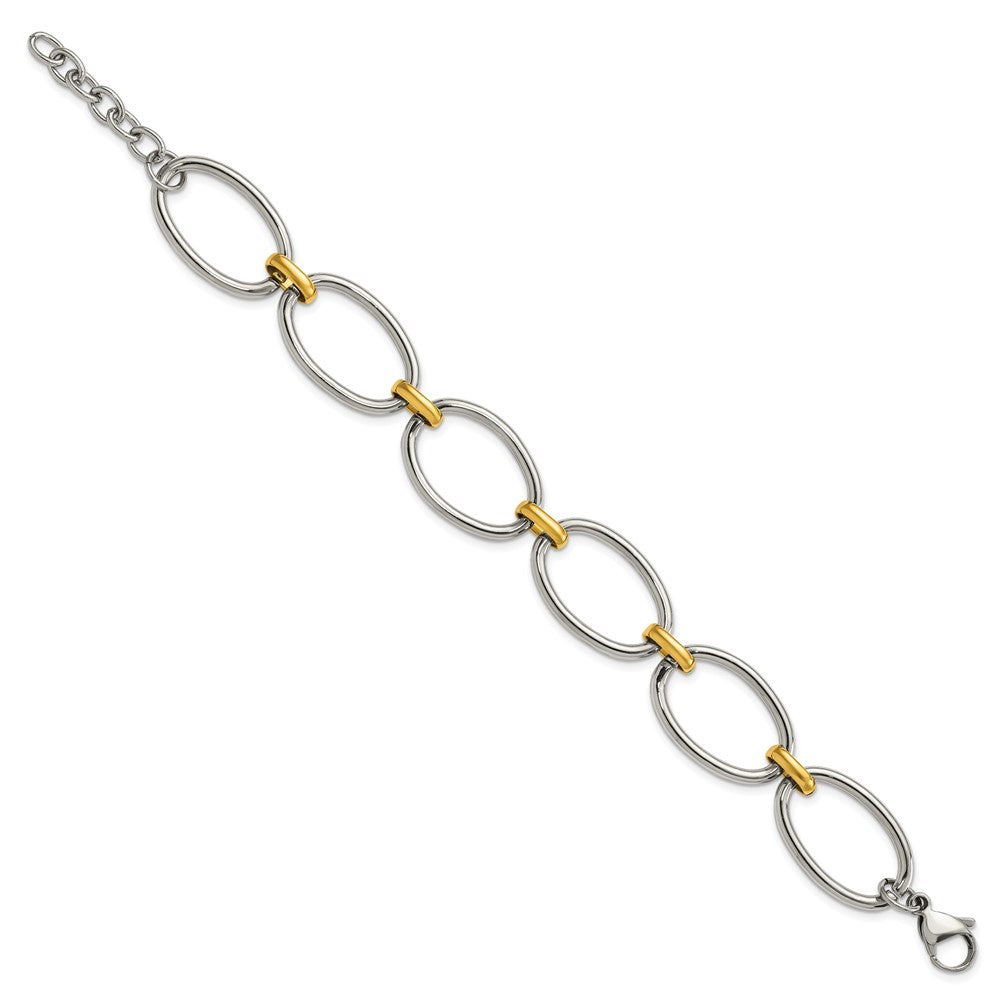 Stainless Steel Polished Yellow IP-plated Open Link w/1in ext. 7.5in Bracel 7.25 inches