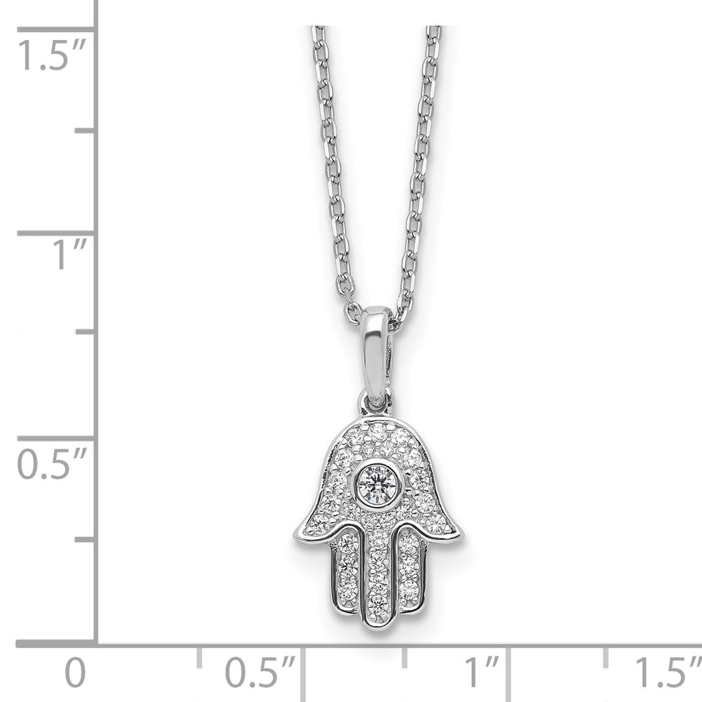 Sterling Shimmer Sterling Silver Rhodium-plated CZ 28 Stone 16 inch with 2 inch extension Chamseh/Hamsa Necklace 16 Inches