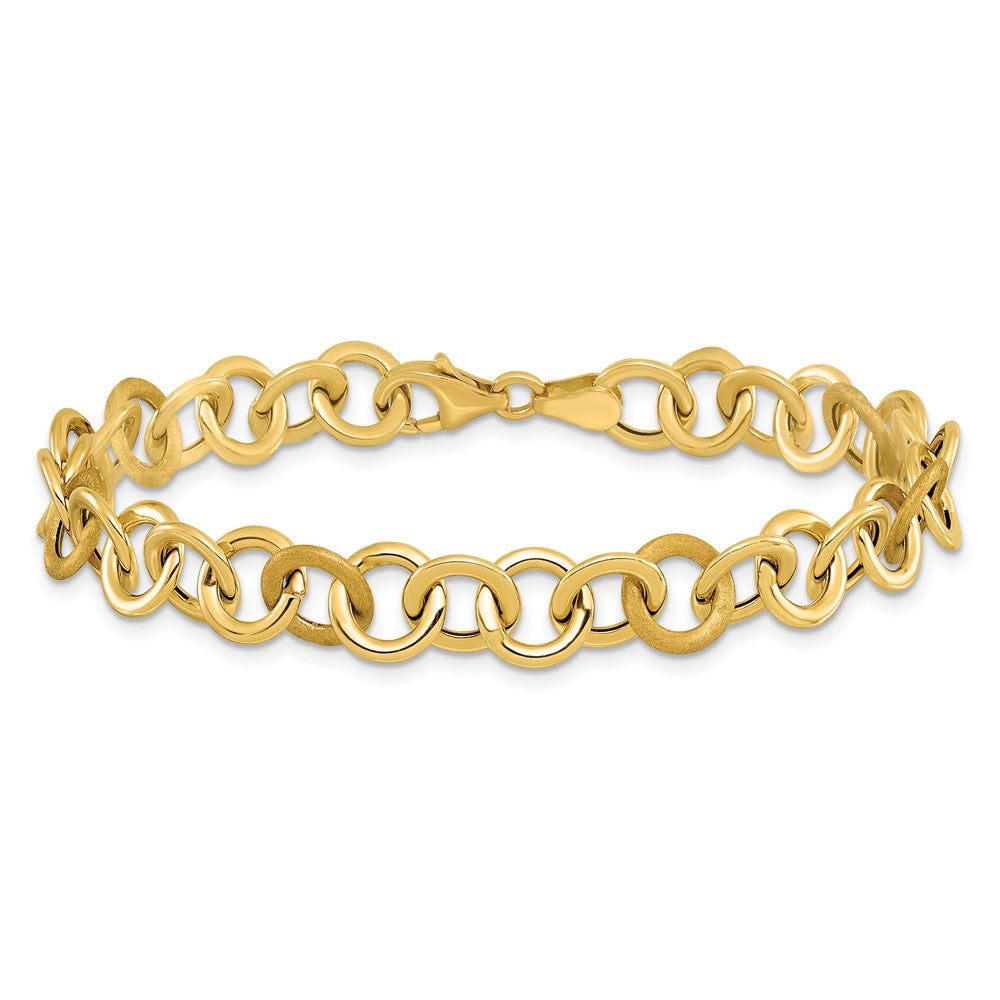 14K Polished and Satin Fancy Circle Link Bracelet 7.5  inches