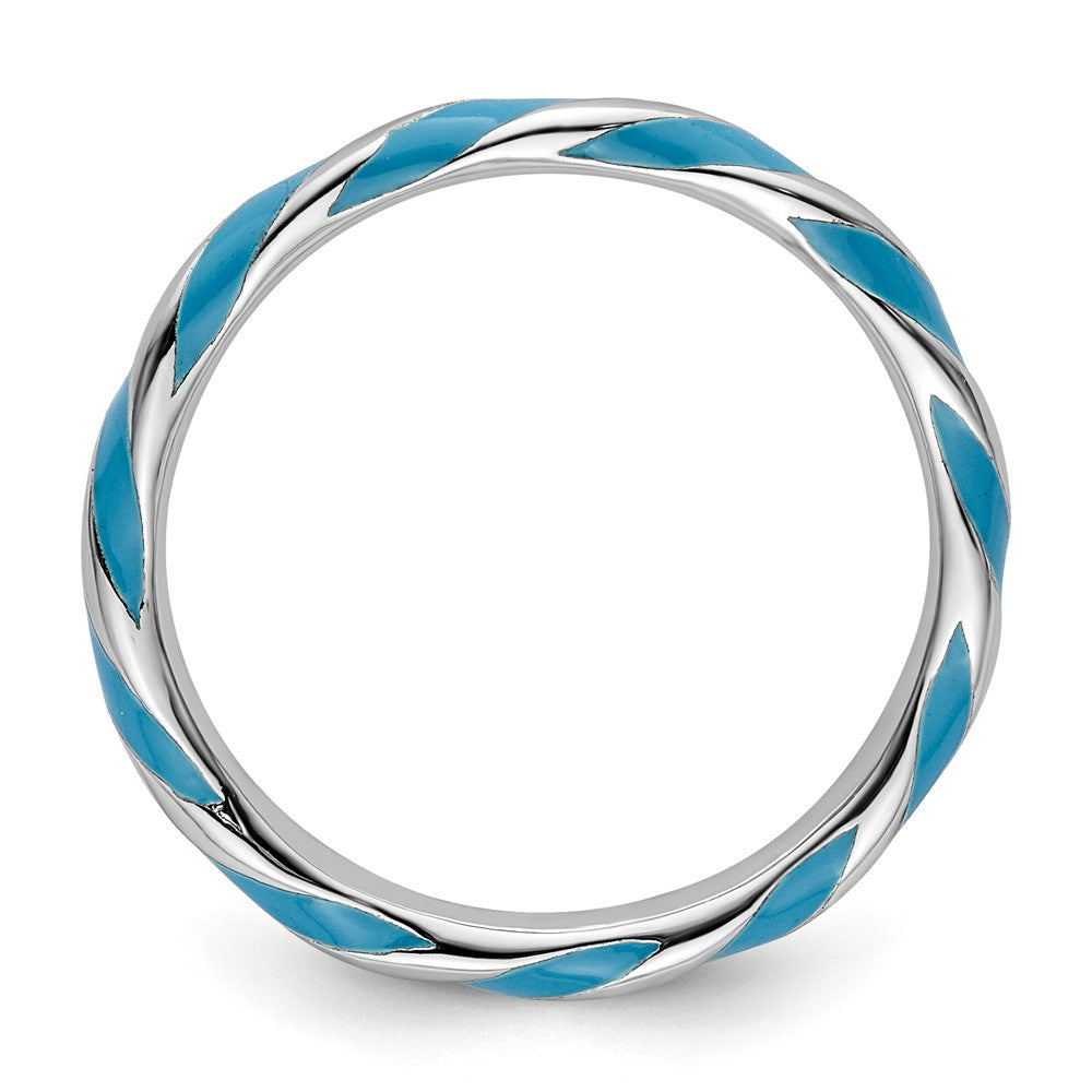 Sterling Silver Stackable Expressions Twisted Blue Enameled Ring Size -7