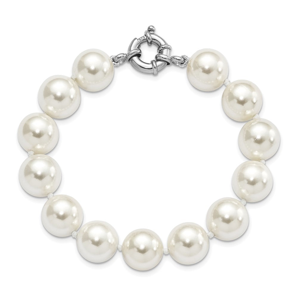 Majestik Sterling Silver Rhodium-plated 12-13mm White Imitation Shell Pearl Hand-knotted Bracelet 8 inches