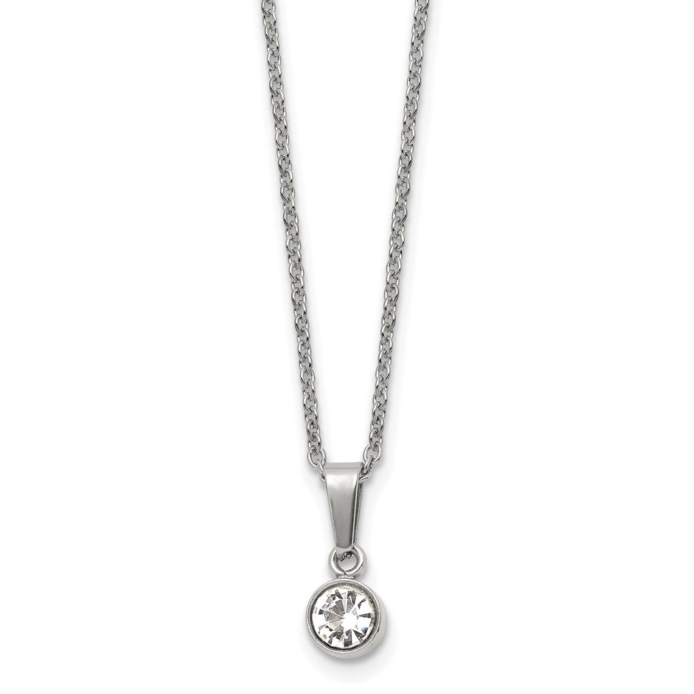 Stainless Steel Polished w/Crystal 16in w/2in ext. Necklace