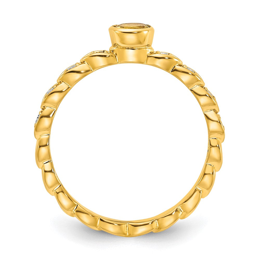 Sterling Silver Gold Tone Citrine and Diamond Ring