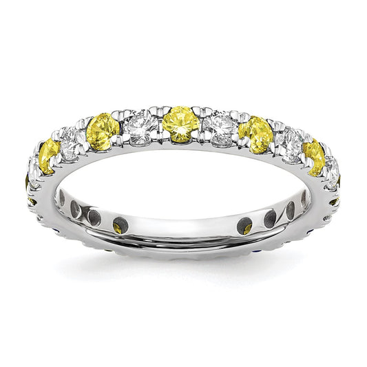 14k White Gold 3/4 carat Lab Grown Diamond VS/SI+ G+ and Lab Created Yellow Sapphire Size 6.5 Eternity Band