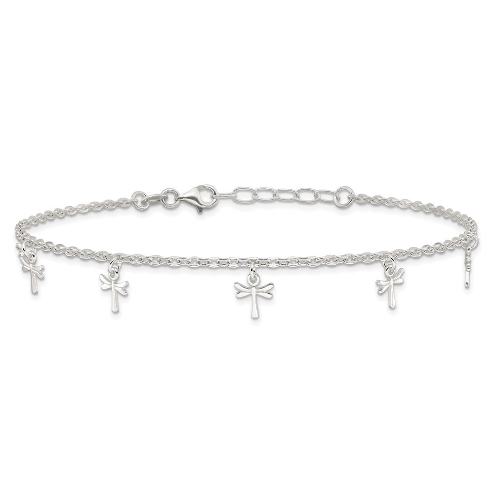 Sterling Silver Polished Dragonfly 9in Plus 1in Ext. Anklet 9 inches