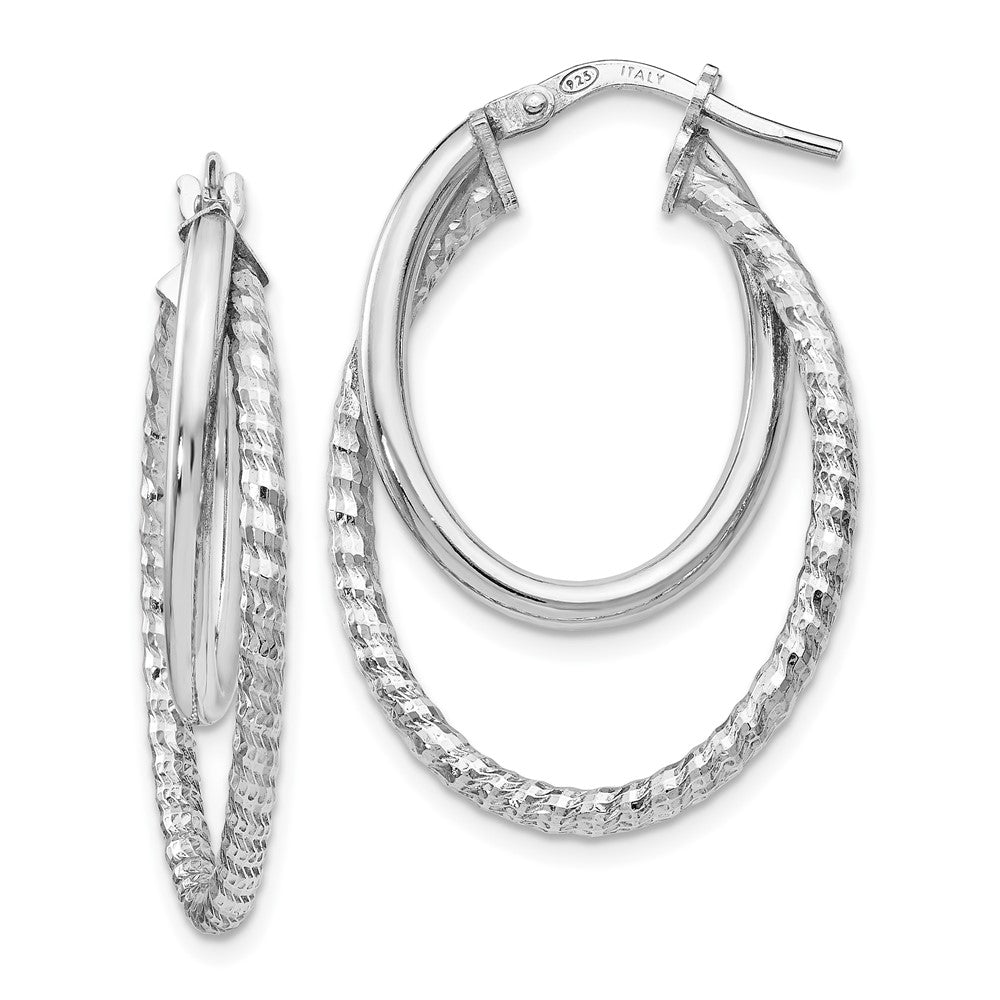 Sterling Silver RH-plated Polished D/C Oval Hoop Earrings