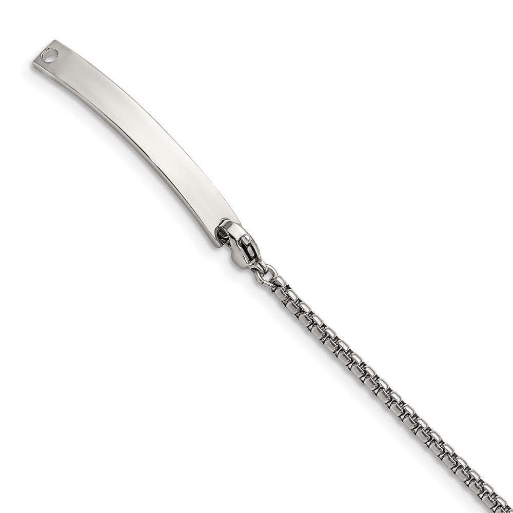 Stainless Steel Polished Box Chain w/Removeable ID Plate 8.5in Bracelet 8.5 inches
