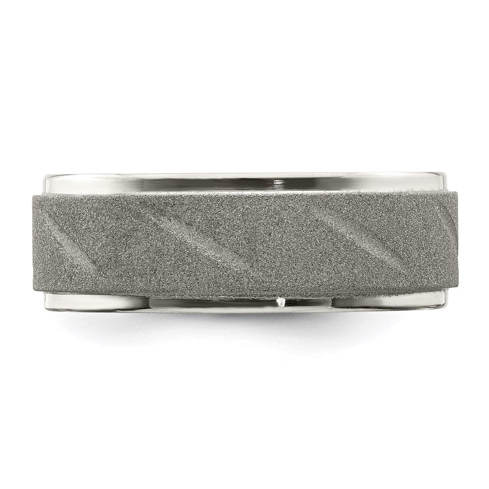 Stainless Steel Polished and Satin Ridged Edge 8mm Band Size - 8