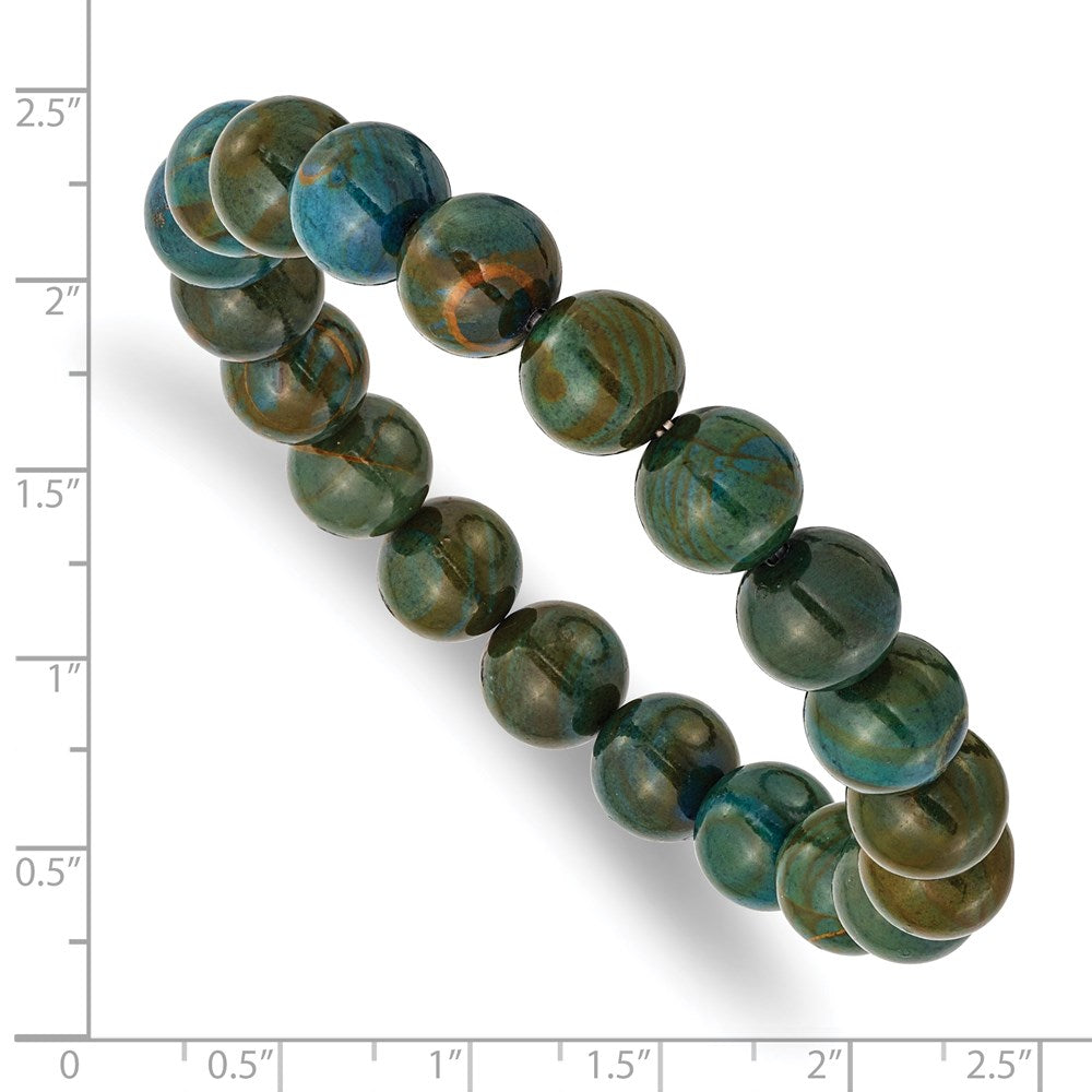 Green Eye Agate Beaded Stretch Bracelet 6.5 inches