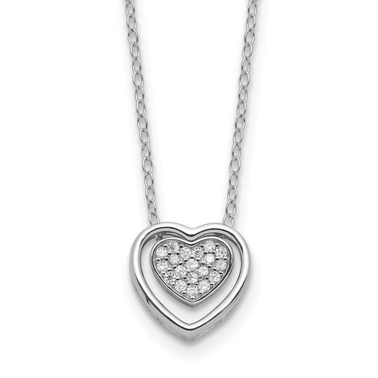 Cheryl M Sterling Silver Rhodium-plated Brilliant-cut CZ Double Heart 18 Inch Necklace 18 Inches