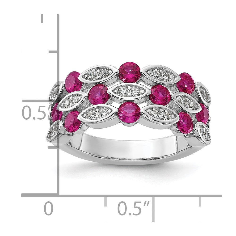 Cheryl M Sterling Silver Rhodium-plated Fancy Brilliant-cut Lab Created Ruby and Brilliant-cut White CZ Ring