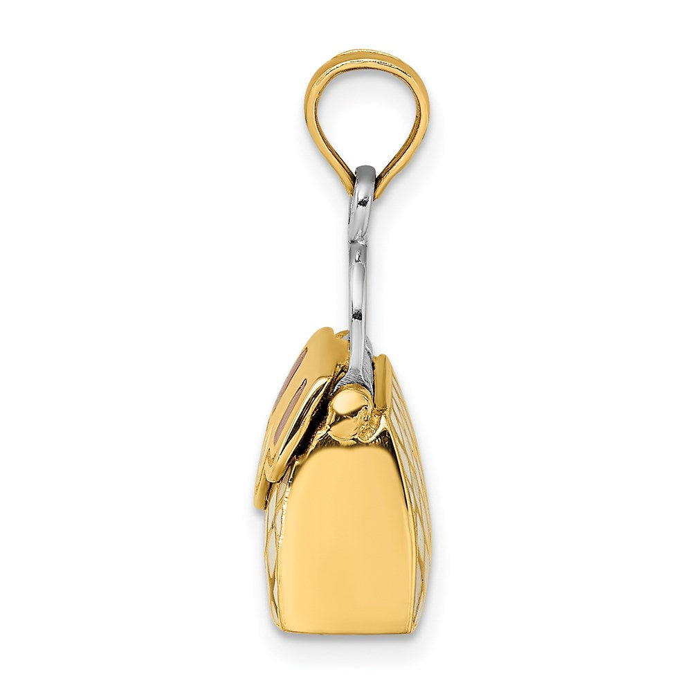 14K 3-D w/Red and White Enamel Opens Handbag Charm
