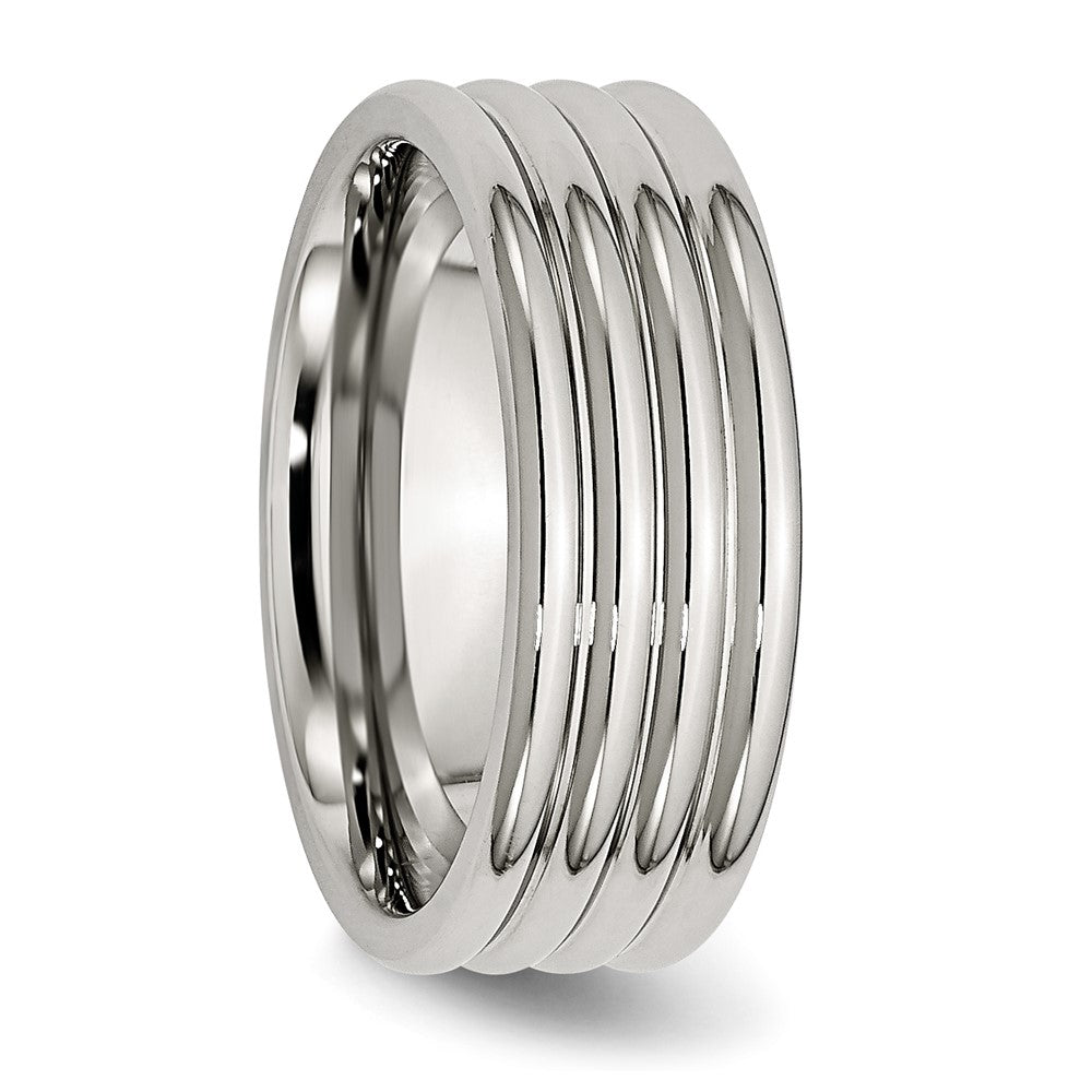 Stainless Steel Polished 8mm Grooved Band Size - 11