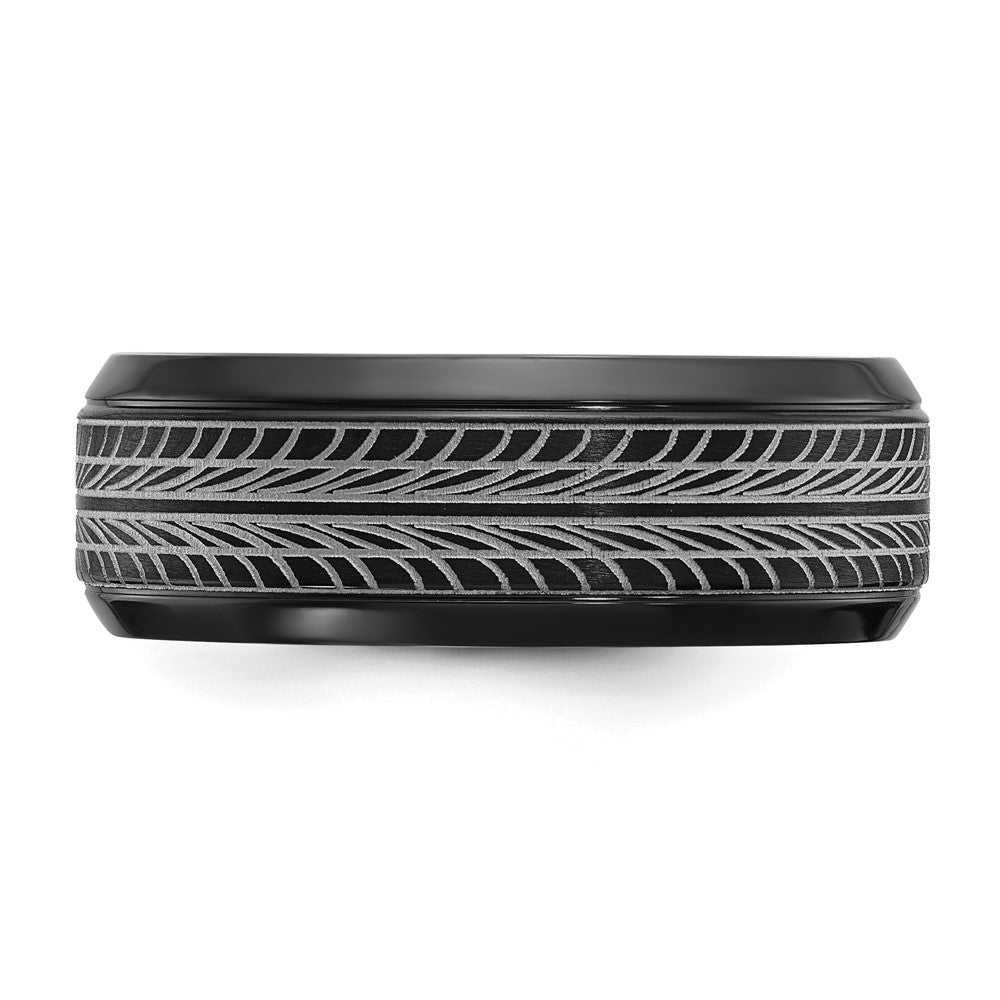 Chisel Black Zirconium Polished Lasered Tire Design 8mm Band Size - 8.5