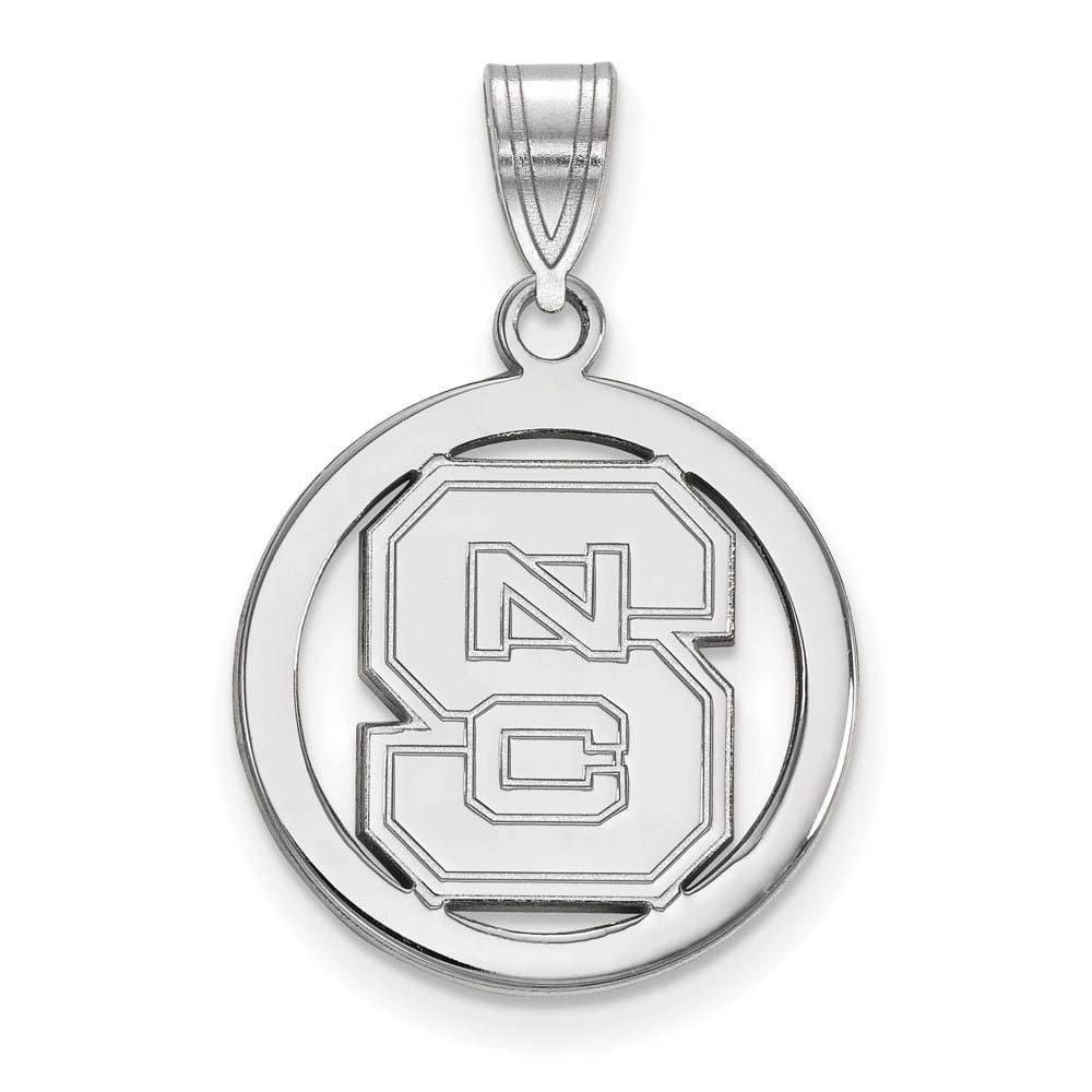 Sterling Silver Rhodium-plated LogoArt North Carolina State University N-C-S Small Circle Pendant Q-SS033NCS