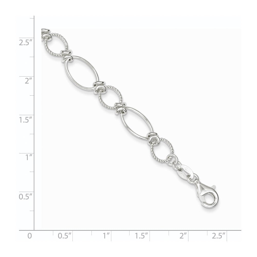 Sterling Silver Polished Textured Fancy Circle and Oval Link Bracelet 7.5 inches