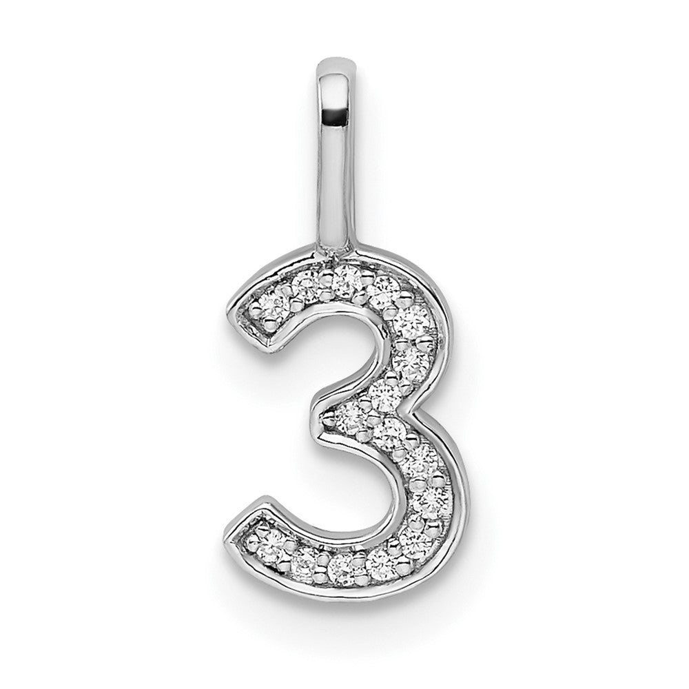 14k White Gold Diamond Number 3 Pendant