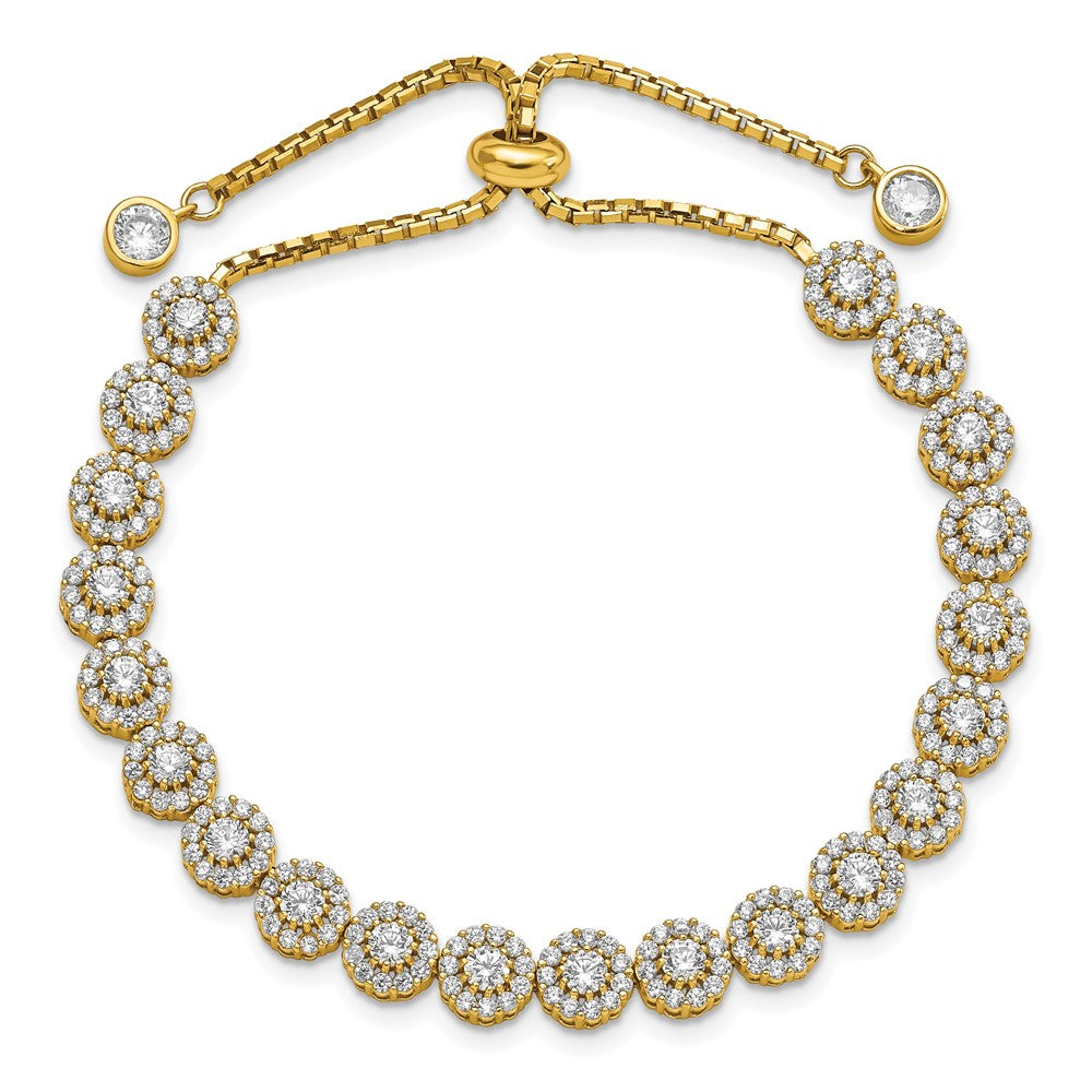 Sterling Silver Gold-tone CZ Halo Adjustable Bracelet 10 inches