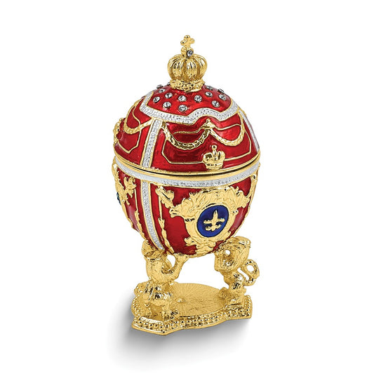 Luxury Giftware by Jere Bejeweled THE ROYAL CROWN Egg Trinket Box with Ring Insert and Matching 18 inch Necklace