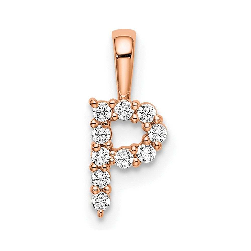 14k Rose Gold .11ct Diamond Small Initial P Necklace