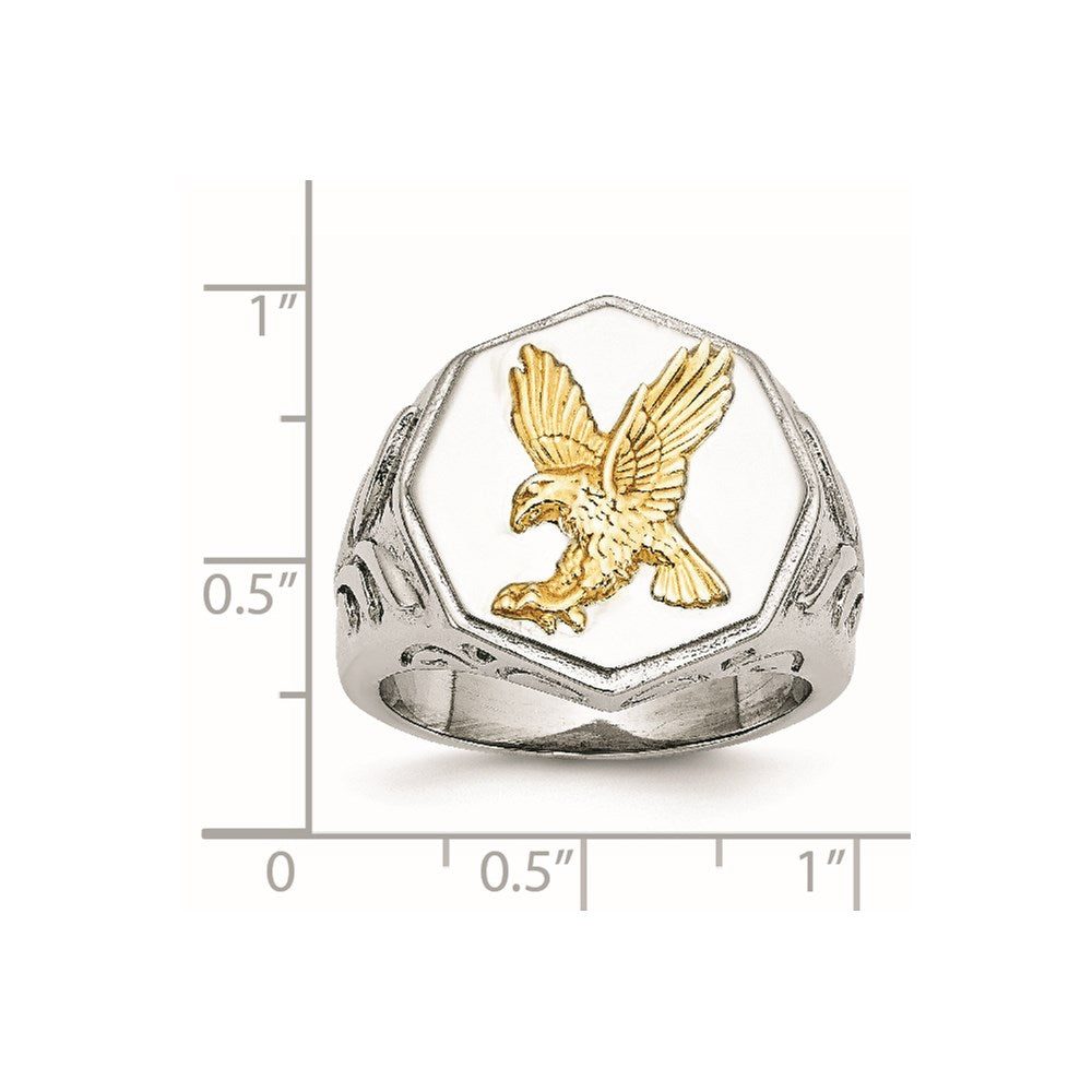 Stainless Steel Polished Yellow IP-plated w/Sterling Silver Eagle Ring Size - 11