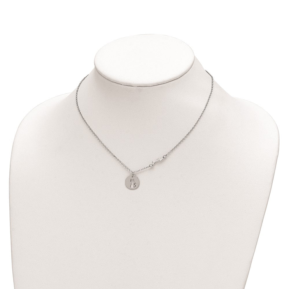 Sterling Silver Rhodium-plated Kitty and Fish w/1 in Ext Necklace 16 Inches