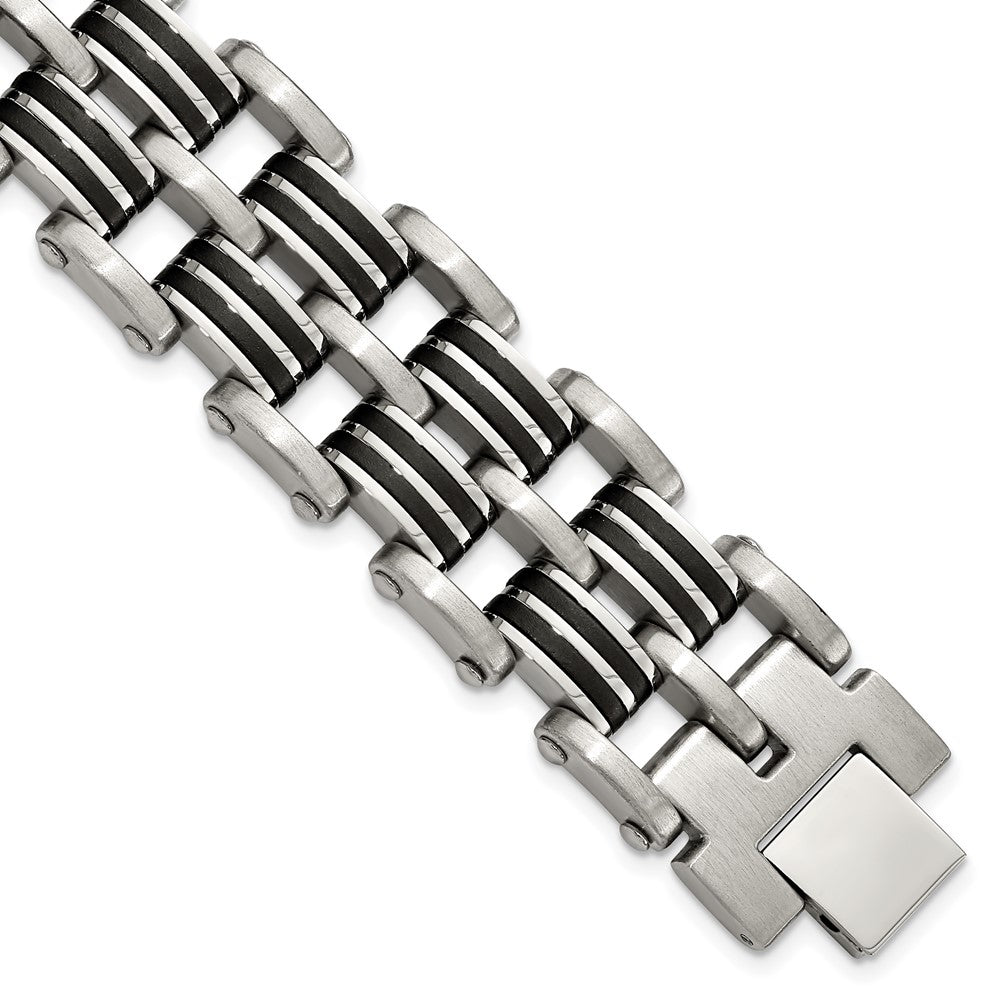 Stainless Steel Brushed and Polished Rubber 8.25in Bracelet 8.25 inches