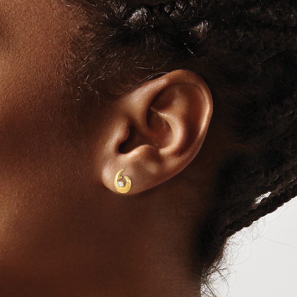14K Polished CZ Fancy Post Earrings