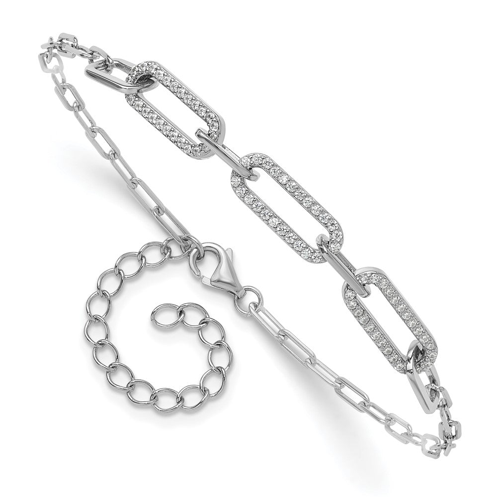 Sterling Shimmer Sterling Silver Rhodium-plated 1mm CZ 78 Stone Paper Clip Link 7 inch Bracelet 9 inches