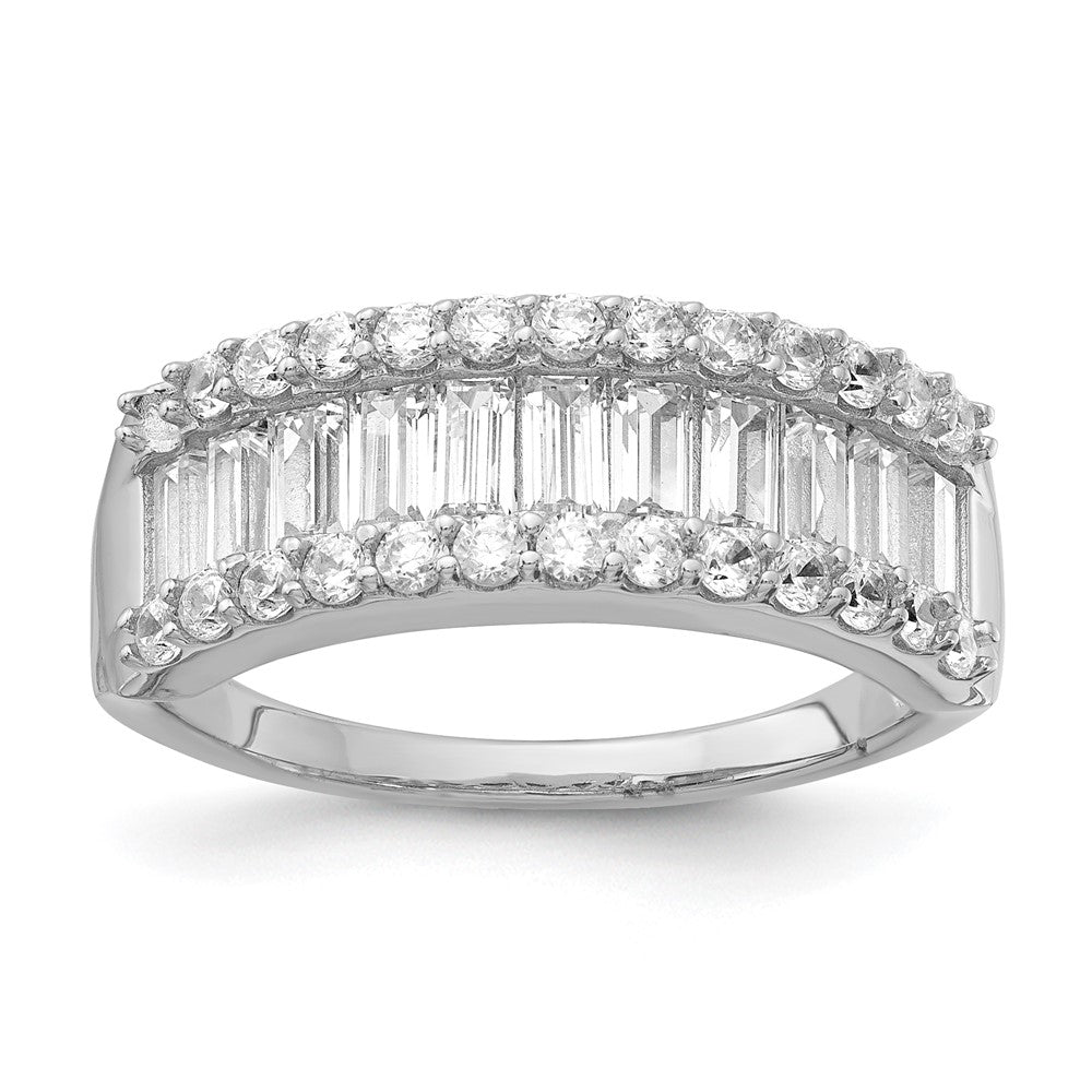 Sterling Silver Fancy Baguette Diamonelle Channel Set Band ring-RH- size-6
