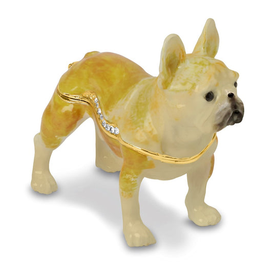Luxury Giftware by Jere Bejeweled BARK TWAIN French Bulldog Trinket Box with Matching 18 inch Necklace