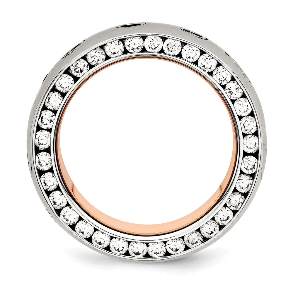 Stainless Steel Polished Rose IP-plated Inside w/CZ Half Round 7mm Band Size - 8