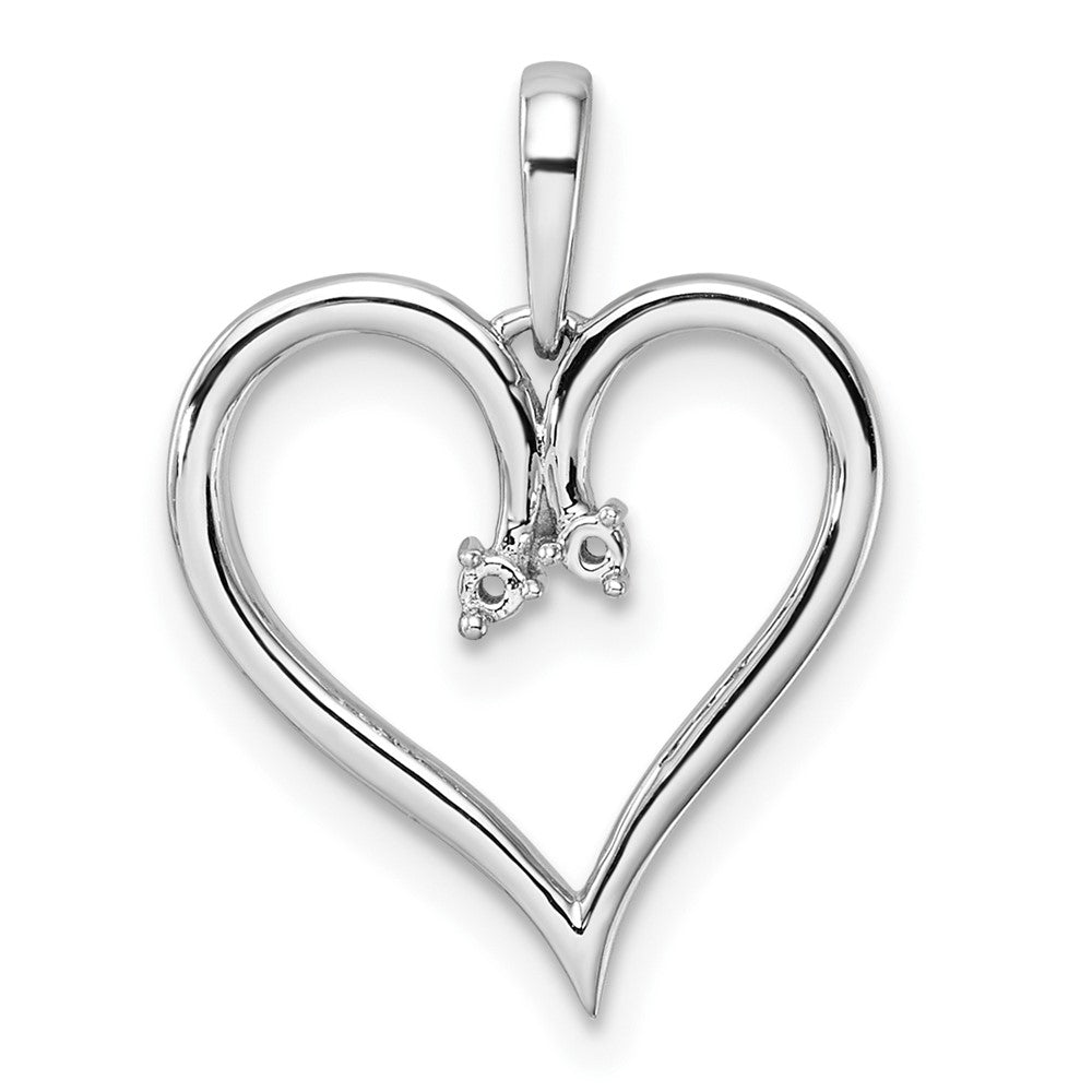 14k White Gold Holds 2-1.4mm Stones Heart Pendant Mounting