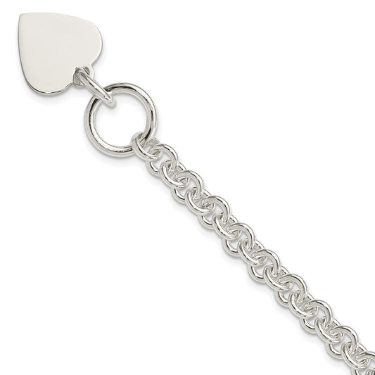 Sterling Silver Engraveable Heart Disc on Fancy Link Toggle 7.75in Bracelet 7.75 inches